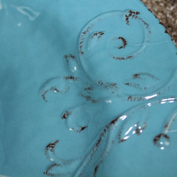 Soho Loft Blue Brown Rustic Flower Set of 4 11" Melamine Dinner Plates NWT RARE - Picture 4 of 7